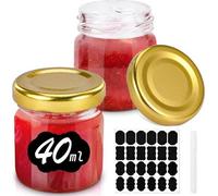 24 petits pots en verre avec couvercle, 40 ml, accompagnés d'étiquettes réutilisables et de marqueurs lavables pour la confiture et le miel