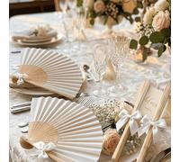 24 pièces/12 pièces/3 pièces Éventails en papier pliants blancs avec nœud en ruban blanc, cadeaux de mariage, éventails de mariage, éventails en papier pliants élégants blancs, cadeaux de mariage pour