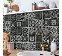 24 pièces Autocollants de carreaux à motif mandala, autocollants muraux amovibles imperméables, autocollants muraux de salle de bain de toilette rétro floraux, autocollants muraux d'art, papier peint 