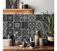 24 pièces Autocollants de carrelage mandala vintage floral à décoller et coller, autocollants muraux d'art imperméables et amovibles pour cuisine, salle de bain, toilettes, papier peint auto-adhésif p