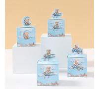24 pièces Boîtes cadeaux en papier mini en forme d'ours en peluche bleu, décorations de baby shower, anniversaire, gender reveal party sur le thème de l'ours en peluche, emballage cadeau, boîtes à bon