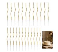 24 Pièces Bougies Anniversaire Spirales Or Métallique Longues et Fines avec Supports Décoration Gâteau Élégante avec Support pour Fête Mariage Adulte et Enfant Cire Sans Fumée Design Torsadé