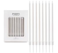 24 Pièces Bougies d'Anniversaire Métalliques Blanc- avec Supports - Bougies Décoratives pour Gâteau - Anniversaire, Mariage, Fête Adulte & Enfant - Décoration de Fête Élégante