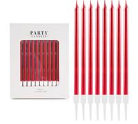 24 Pièces Bougies d'Anniversaire Métalliques Rouge- avec Supports - Bougies Décoratives pour Gâteau - Anniversaire, Mariage, Fête Adulte & Enfant - Décoration de Fête Élégante