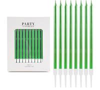 24 Pièces Bougies d'Anniversaire Métalliques Vert- avec Supports - Bougies Décoratives pour Gâteau - Anniversaire, Mariage, Fête Adulte & Enfant - Décoration de Fête Élégante