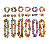 24 Pièces Collier Guirlande Hawaïenne Leis,Fleurs Collier Bandeaux Bracelets,Aloha Tropical Luau Flower Lei pour Décorations Soirée Thème Plage d'été Bar,Fournitures Fête Anniversaire Vacances