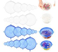 24 Pièces Couvercles en Silicone, Réutilisable Couvercle Silicone Alimentaire sans BPA, Couvercle Extensible en Siliconde 6 Tailles Differentes, pour Fruits, Bocaux, Bols, Bouteilles (Bleu blanc)