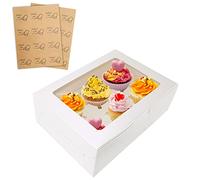 24 pièces de 6 boîtes à cupcakes 24x16x7,8cm, assiette à gâteau rectangulaire avec fenêtre et inserts, boîte à gâteau avec autocollants, boîtes pliantes à gâteau pour fêtes de pâtisserie, mariages
