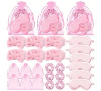 24 pièces Ensemble cadeau de demoiselle d'honneur rose, convient pour enterrement de vie de jeune fille, comprend un masque de sommeil en satin, une brosse en soie, un serre-tête avec nœud en velours 