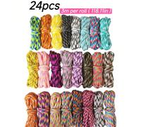 24 pièces Paracorde multifonction colorée DIY, convient pour l'artisanat, le tissage de bracelets, le tissage de cordes de suspension et le tissage de porte-clés, équipement de camping Ensemble de 24 