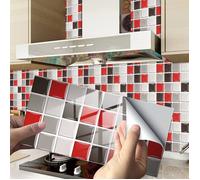24 Pièces Rectangle Adhésive Décorative à Carreaux pour Salle de Bains et Cuisine Stickers Carrelage(Rouge Mosaïque,24Pièces)
