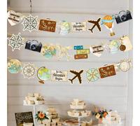 24 pièces/set Fanions rétro sur le thème des voyages, banderoles à thème d'aventure de voyage vintage avec carte du monde, convient pour une fête de départ à la retraite, une fête de voyage Papetier