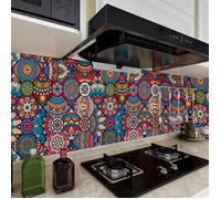 24 Pièces Stickers Carrelage 15x15cm Rouge Bleu Imperméable Auto-adhésif Autocollants de Tuile Cuisine Salle de Bain Salon Mur Déc