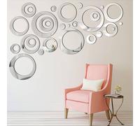 24 pièces Stickers muraux miroir design cercle, stickers, décalcomanies murales, décalcomanies en vinyle pour décorations de maison, articles de décoration de printemps pour rafraîchir votre maison, a