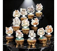 24 pièces Toppers de cupcake avec animaux de la jungle à l'aquarelle - Piques à gâteau de créatures de la forêt de style bohème, parfait pour les fêtes de révélation de genre, les fournitures et décor