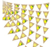 24 pieds Bannière en toile de jute au citron Fanion Drapeau Triangle Guirlande Serpentins Vintage Décoration murale pour fête d'été Limonade Happy Lemon Day Rustique Anniversaire Bébé Fête de Mariage