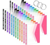 24 Pochette Plastique A4, Vakki Pochettes Porte-Documents avec Rabat, 11 Trous Pochette Perforee Transparente Couleurs, Classeur pochette 6 Couleurs