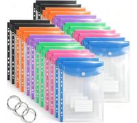 24 Pochette Plastique A4, Vakki Pochettes Porte-Documents avec Rabat, 11 Trous Pochette Perforee Transparente Couleurs, Classeur pochette 6 Couleurs