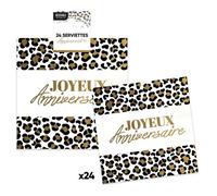 24 SERVIETTES DE TABLE JETABLE PAPIER ANNIVERSAIRE LÉOPARD 33CM Or / Noir / Blanc