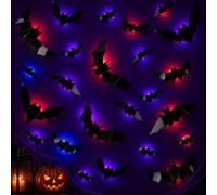24 Stickers Chauve Souris Decoration Halloween LED Interieur Exterieur | 3D Chauve Souris Mur et Fenêtres Kit Décoration Halloween Applicable à Stickers Fenetre Table Guirlande Fêtes et Portes