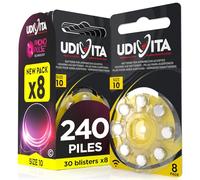240 Piles Auditives Taille 10 Udivita PR70 (Jaune) Zinc-Air Hearing Evolution avec Technologie Phono Pulse - 30 Blisters de 8 Piles