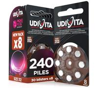 240 Piles Auditives Taille 312 Udivita PR41 Marron, Technologie Phono Pulse | 30 Blisters de 8 Piles, Zinc-Air Hearing Evolution