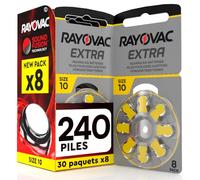240 Piles pour appareils auditifs Rayovac Extra 10. Technologie Sound Fusion - 30 Ampoules de 8 Piles