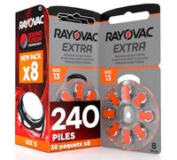 240 Piles pour appareils auditifs Rayovac Extra 13 Orange Udivita - 30 Blister de 8 Piles