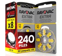240 Piles pour appareils auditifs Rayovac Extra Taille 10 Udivita - 30 Blister de 8 Piles