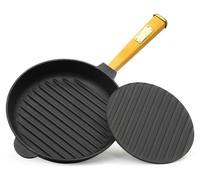 Ø24cm poêle à griller en fonte avec couvercle à presser induction poignée en bois poêle à frire poêle à feu
