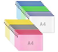 24Pcs Pochettes Plastique A4 avec Fermeture Éclair 6 Couleurs Pochette Zippée A4 Transparente pour Documents, Puzzle, Papiers Classement Bureau Maison École