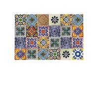 24Pcs Stickers Autocollants pour Carrelage Cuisine Salle de Bain 15x15cm Vinyl Auto-adhésif Style de Fleurs Bleu Jaune Rétro Décor