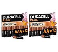 24X Duracell AA + AAA Plus Power Boost (1 Blister de 12 Piles AA offrant jusqu'à 150% d'autonomie supplémentaire + 1 Blister de 12 Piles AAA offrant jusqu'à 100% d'autonomie supplémentaire) 24 Piles