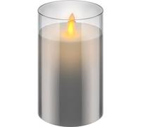 24x Goobay 60371 Bougie LED en cire véritable dans un verre, 7,5 x 12,5 cm, gris-transparent, blanc-gris - avec fonction minuterie et mèche pendulaire, fonctionne sur piles, blanc chaud (2700 K)