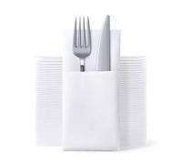 25/50/100PCS Serviettes en papier blanches jetables pour couteaux et fourchettes avec pochette intégrée pour couverts, fournitures de fête WHITE