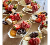 25/50 pièces Assiettes/Plateaux jetables en bois de forme de bateau, tailles disponibles 9/12/14/17/22 cm, Assiettes de service pour amuse-gueules, sushis, desserts, convient pour les pique-niques en