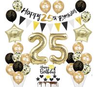 25 ans Anniversaire Décoration homme femme, Noir Bannière 25 ans Anniversaire Guirlande Déco 25 ans Anniversaire femme Or Ballons 25 ans Anniversaire Décoration gâteau 25 ans Anniversaire homme