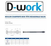 25 Boulons Charpente Tête Hexagonale F/Partiel 20 x 130 mm - 4014/4032 - 6.8 - Galvanisé - D-Work