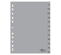 25 intercalaires mensuels Durable 6514 - janv.-déc., format A4, polypropylène, gris, 12 feuilles