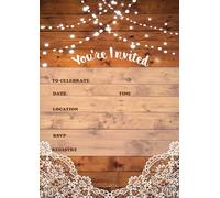 25 invitations rustiques et 25 enveloppes pour mariage, fête prénuptiale, anniversaire, fiançailles, enterrement de vie de jeune fille. Ce style rustique d'invitation est également idéal pour une