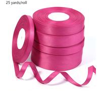 25 mètres/rouleau Ruban de satin, couleur fuchsia unie, tissu brillant convenant pour les invitations de mariage DIY, les bouquets de mariée, l'emballage cadeau, la décoration de fête, les travaux de 