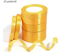 25 mètres/rouleau Ruban satin jaune doré, tissu brillant unicolore, convient pour les invitations de mariage DIY, les bouquets de mariée, l'emballage cadeau, la décoration de fête, les artisanat de co