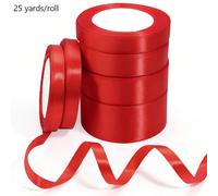 25 mètres/rouleau Ruban satin rouge vif, tissu brillant unicolore, convient pour les invitations de mariage DIY, les bouquets de mariée, l'emballage cadeau, la décoration de fête, les travaux de coutu