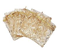 25 Pcs Motif Floral Imprimé Cordon Organza Sacs Faveur De Fête Sac Cadeau De Bonbons Pochettes À Bijoux En Maille Pour Mariages, Douches, Anniversaires, Vacances, Objets De Collection Golden Premium
