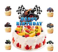 25 pièces Décoration de Gâteau Monster Truck, Happy Birthday Cake Topper pour Garçons, Décoration de Muffin Auto et Topper Cupcake, Accessoires Parfait pour Anniversaire d'Enfant