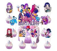 25 pièces Décorations de gâteau d'anniversaire thème groupe de filles K-POP, Panneau Joyeux Anniversaire + Décorations pour Cupcakes, Convient pour les fêtes à thème K-POP et les rassemblements de fan