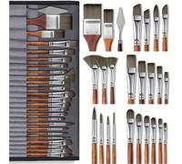 25 pièces Ensemble de pinceaux de peinture en nylon de haute qualité avec sac de rangement portable, outils de peinture à l'aquarelle et acrylique, convient aux artistes, kit de fournitures d'art port