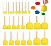 25 Pièces Poignée en Bois Éponge Peinture,Brosses à éponges Rondes | Pinceaux Éponge Peinture avec Manche Bois, Manche en Bois Pinceau en Mousse,pour Peinture Art Artisanat Poterie,5 Tailles