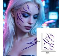 25 pièces Tatouages temporaires thème Démon K-Pop - Tatouages temporaires de costume de cosplay d'Halloween de chasseur d'anime, rayures colorées violettes et laser graphiquePapetier