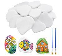25 Pierres à Peindre 3-8 Cm Galets Blancs Lisses avec un Pinceau, Galets Blancs à Peindre pour L'aménagement Paysager de Jardin, les Plantes en pot et la Décoration D'aquarium (Blanc)